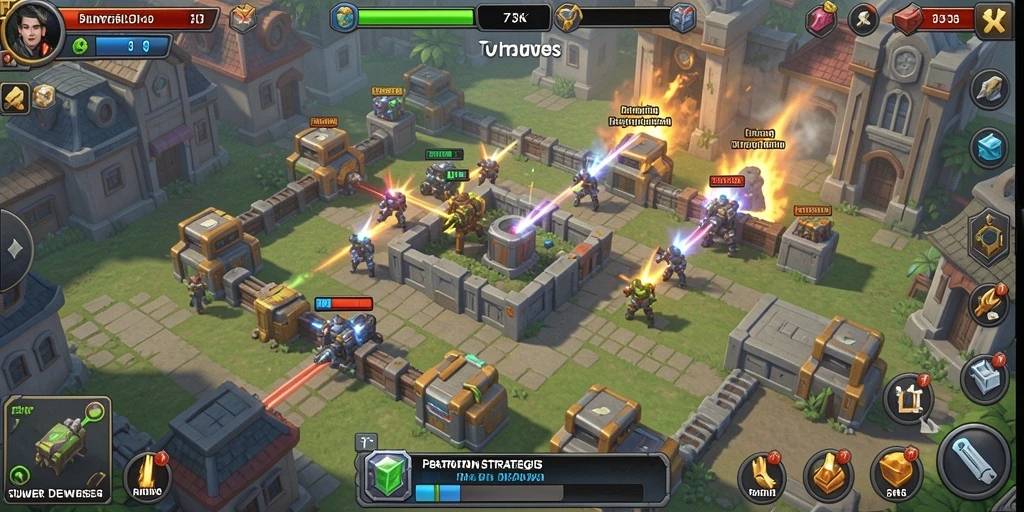 Screenshot gameplay 73K yang menunjukkan strategi Tower Defense yang intens.