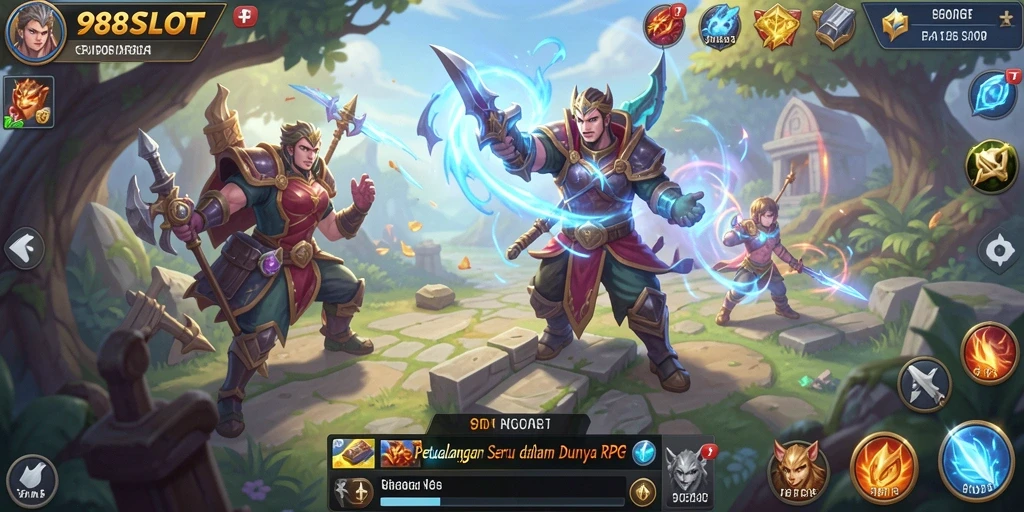 Screenshot dari gameplay 988SLOT menunjukkan pertarungan seru dan karakter menarik.