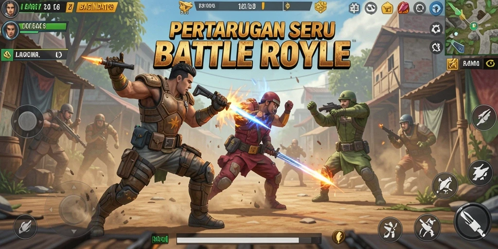 Gameplay seru BAGINDA168 dengan pertempuran intens di arena Battle Royale.