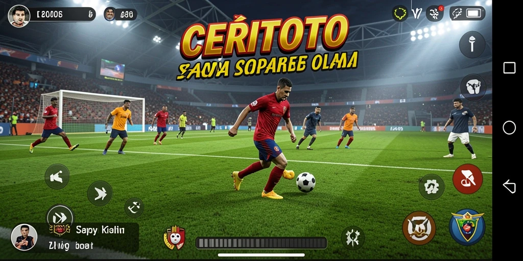 Screenshot CERITOTO menampilkan gameplay seru dengan aksi sepak bola intens.