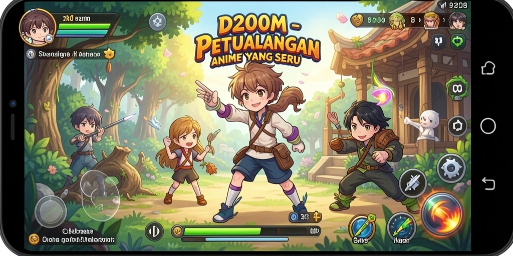 Screenshot utama D200M menampilkan karakter Anime dalam aksi hebat.