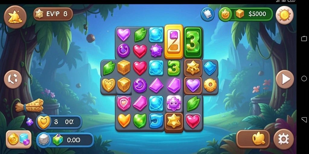 Screenshot gameplay EVIP3 menampilkan serunya mencocokkan koin.