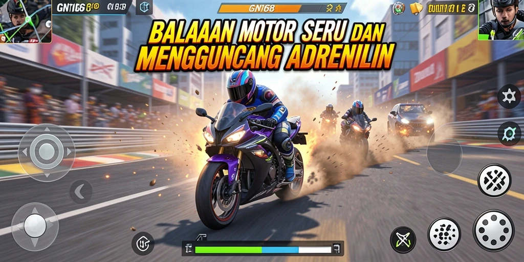 Tampilan gameplay GN168 dengan balapan motor yang seru dan mendebarkan.