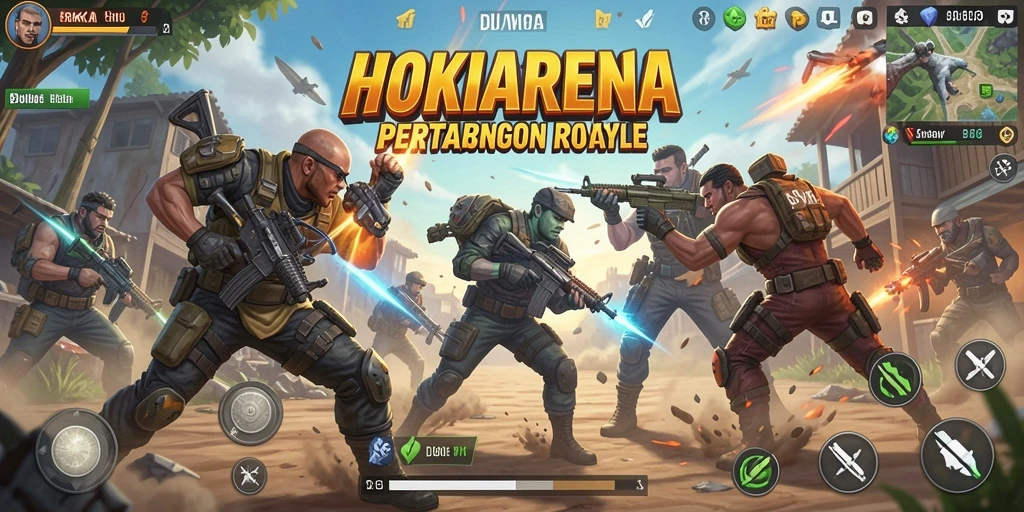 Screenshot HOKIARENA menampilkan aksi seru dalam game Battle Royale.