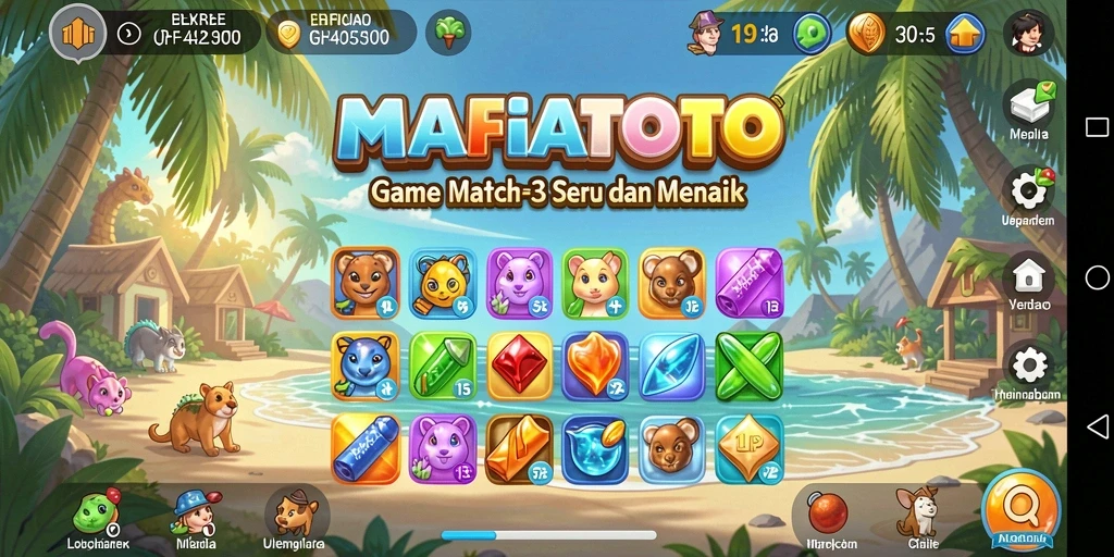 Tampilan gameplay MAFIATOTO dengan berbagai item berwarna-warni.