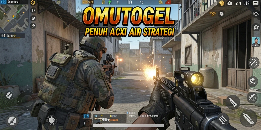 Screenshot gameplay OMUTOGEL menampilkan pertempuran FPS yang intens dan mendebarkan.