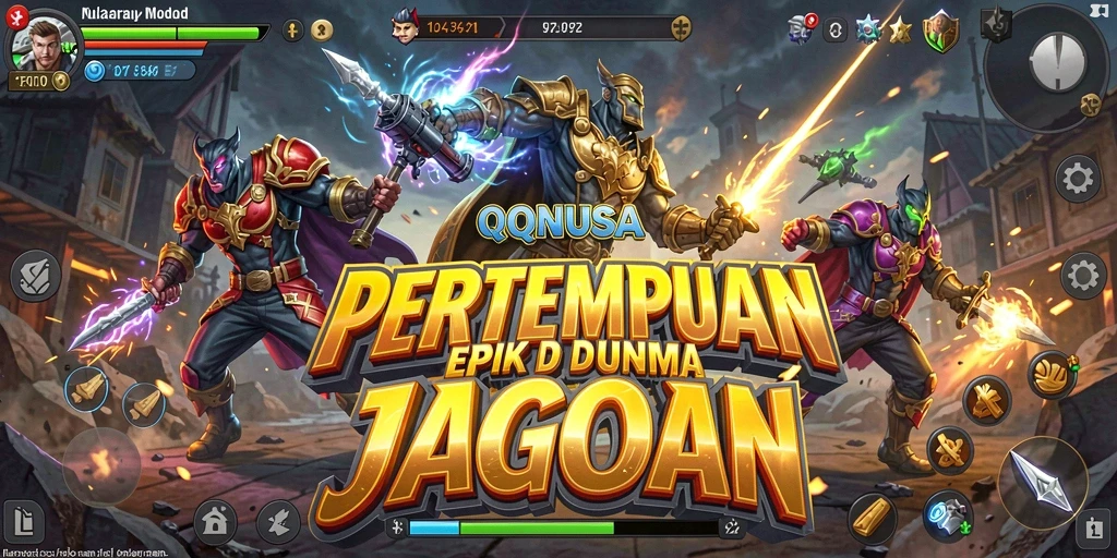 Screenshot gameplay <strong>QQNUSA</strong> menampilkan pertarungan yang intens dan visual yang mengesankan.