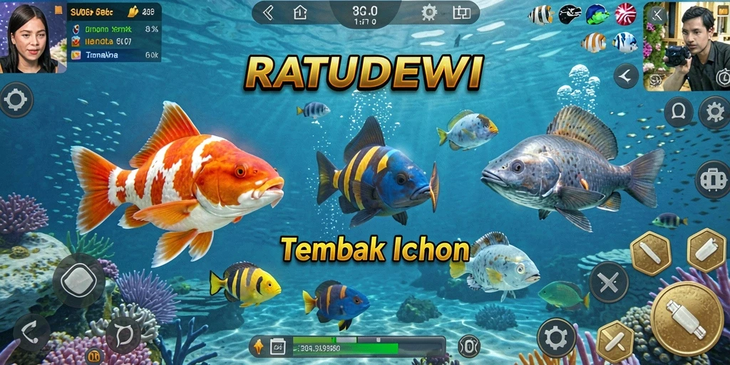 Screenshot gameplay Tembak Ikan RATUDEWI menampilkan aksi menangkap ikan.