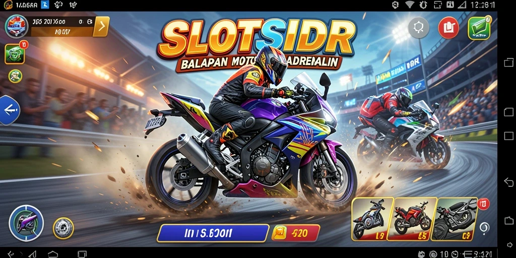 Screenshot game SLOTSIDR menampilkan balapan motor yang seru dan menantang.
