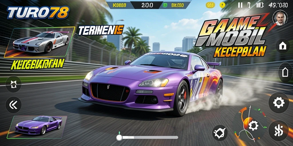 Tampilan gameplay <strong>TURBO78</strong> yang menegangkan dan penuh aksi dari balapan mobil.